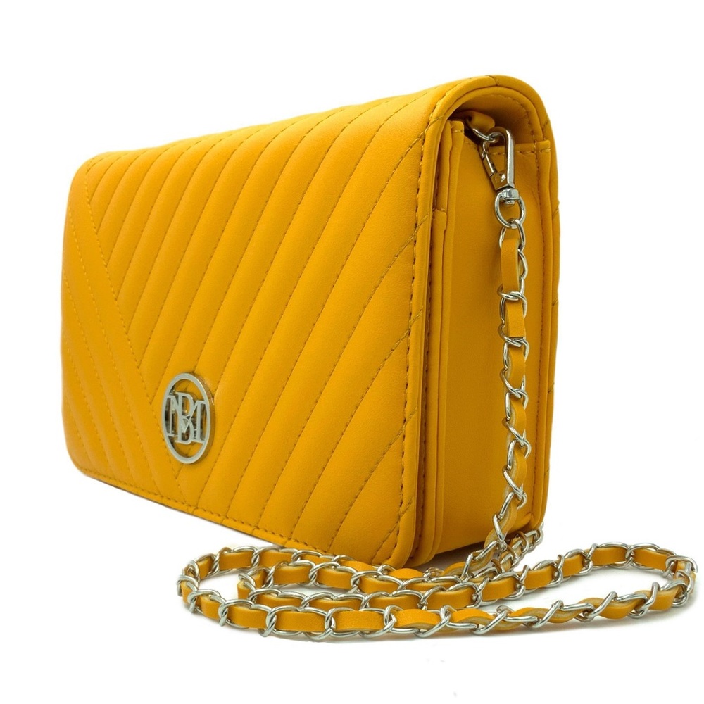 New Badgley Mischka Yellow Chain Yellow Crossbody - Picture 2 of 3